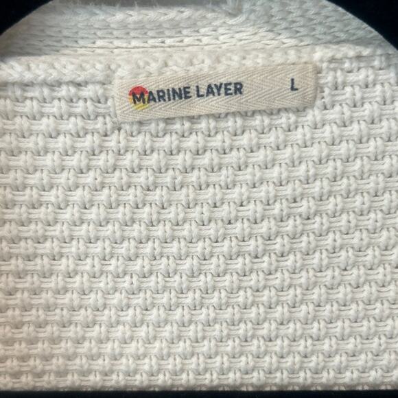 MARINE LAYER Catalina Knit Open Front 100% Pima Cotton White Cardigan Pockets L - Picture 4 of 7